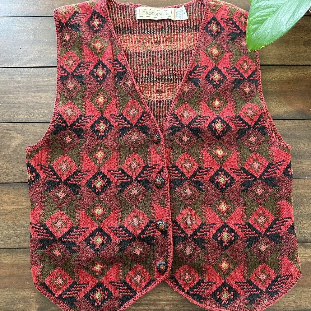 Vintage Crossings Southwestern Design Vest Medium Women's VGUC